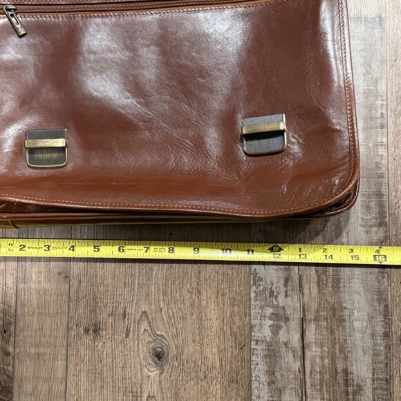 Vera Pelle Brown Italian Leather Briefcase Laptop Messenger Book Bag - Picture 5 of 11